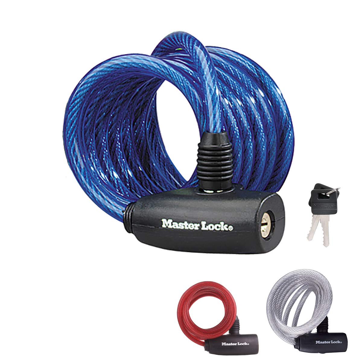 MASTER LOCK Bike Lock Cable [Key] [1.8 m Coiling Cable] [Outdoor] [Random Color] 8127EURPRO - Ideal for Bike, Electric Bike, Strollers, Lawnmowers and Other Outdoor Equipment
