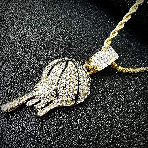 HH Bling Empire Mens Iced Out Hip Hop 14K Gold Artificial Diamond NBA Basketball Related Pendant cz Tennis Chain Necklace 22 Inch (Basketball -1 & Rope)