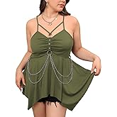 Verdusa Women's Plus Size Gothic Chain Peplum Camisole Tops Party Club Rave Ruched Top