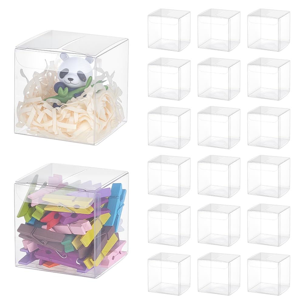 BENECREAT 60PCS 6x6x6cm Clear Cube Wedding Boxes with Protective Film, PVC Transparent Gift Boxes Baby Shower Favors Box for Candy, Gift Presentation, Cake