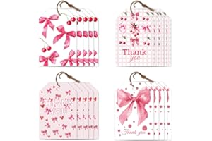 CRAFTYMELODY 80Pcs Thank You Tags with String 4 Style Pink Bow Thank You Hanging Labels Name Tags 2×3 Inch for Wedding Bridal
