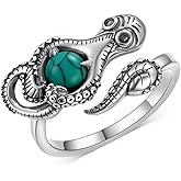 jiulegufa Turquoise Octopus Spoon Ring 925 Sterling Silver Adjustable Open Ring Octopus Jewelry Gifts for Women