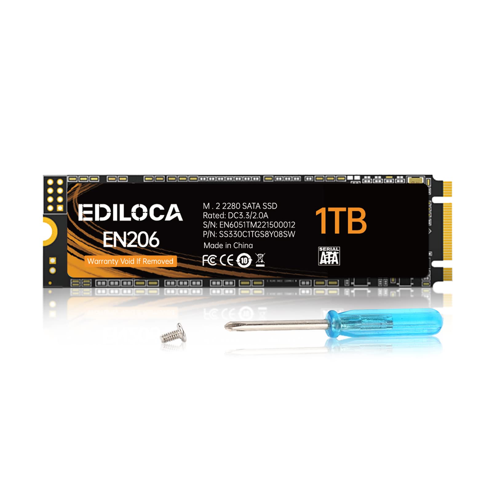 Ediloca EN206 1TB 3D NAND M.2 SSD, M.2 2280 SATA III 6Gb/s SSD Internal Hard Drive, Read/Write Speed up to 550/480 MB/s, Compatible with Ultrabooks, Tablet Computers and Mini PCs