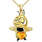 KQF Bee Necklace For Women 925 Sterling Silver Cute Bee Pendant Jewelry Heart Amber Gift
