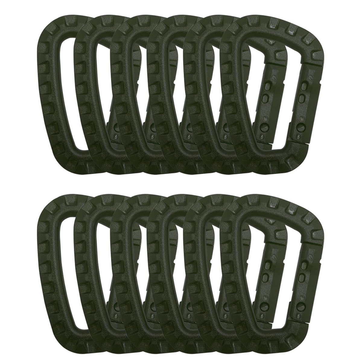 HOUSON 12PCS Plastic Carabiner, Tactical Carabiner D Shape Plastic Hook Keychain Green