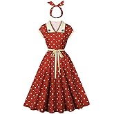 Wellwits Women's Polka Dot Floral Collar Work Party Smart Elegant Vintage Dress