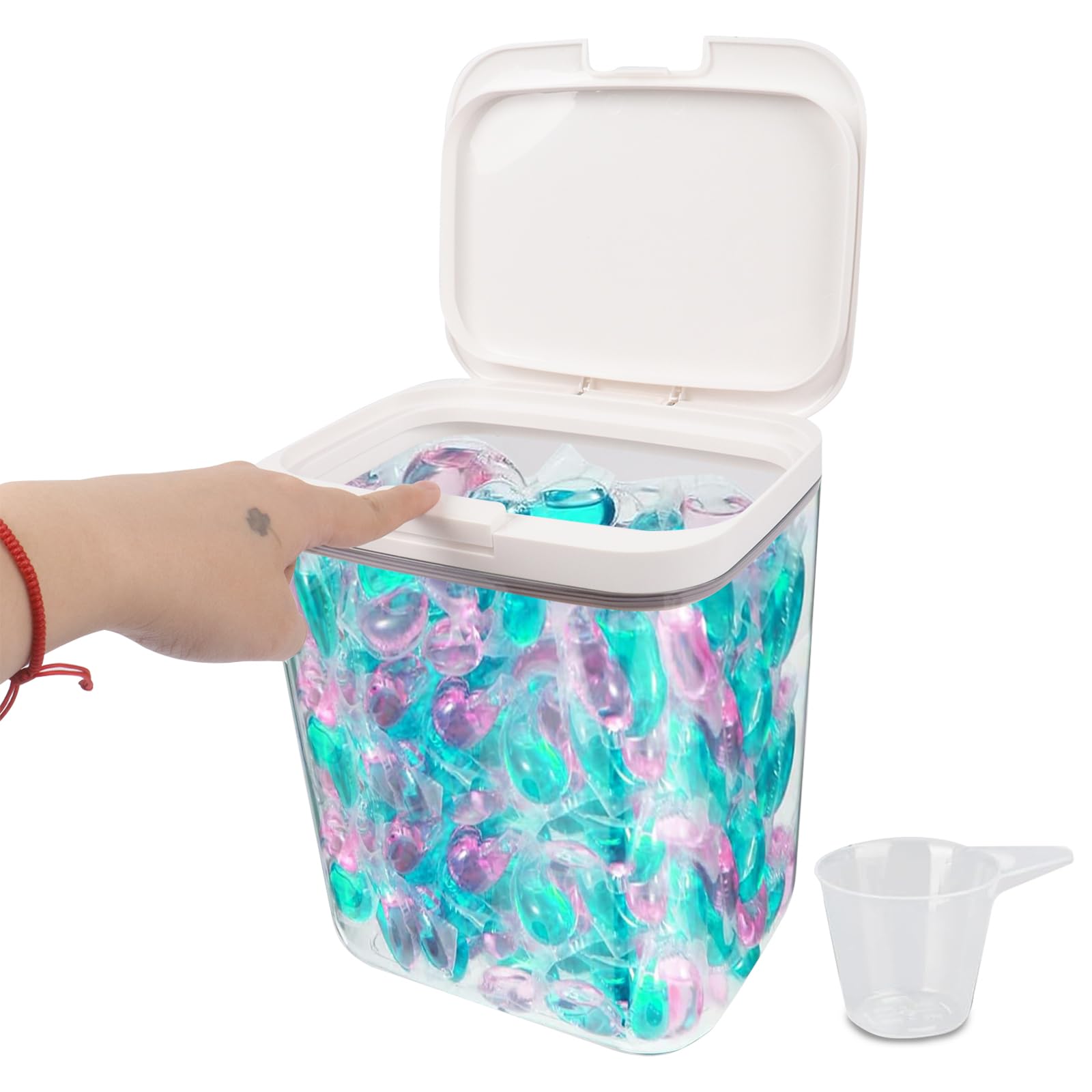 Gzsekken Laundry Pods Storage Container,Washing Powder Pods Storage with Lid One-Click Pop-Up Design Large Laundry Storage Container Clear Plastic Dishwasher Pod Holder Bath Laundry Organization,5.5L