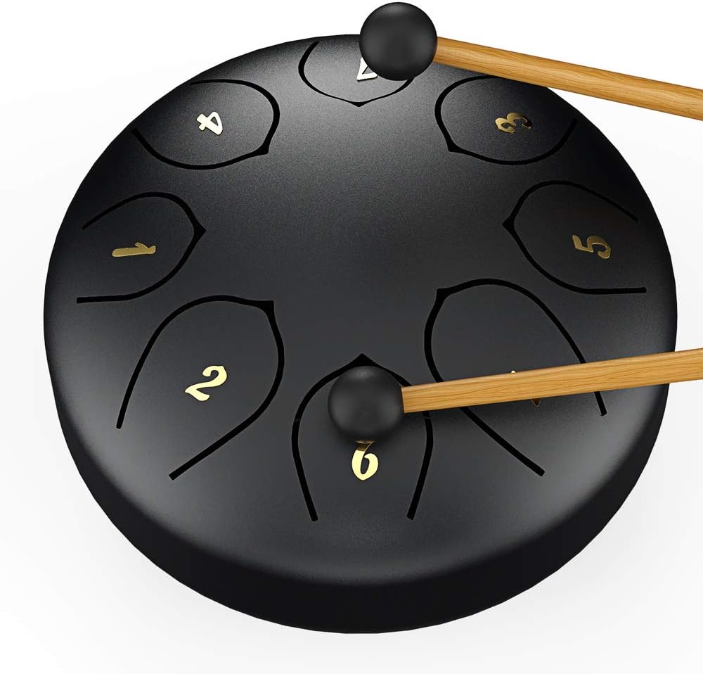 Afloia Steel Tongue Drum/Tambor Metálico de Lengüetas 6 Pulgadas con 7 Notas Color Negro Amazon