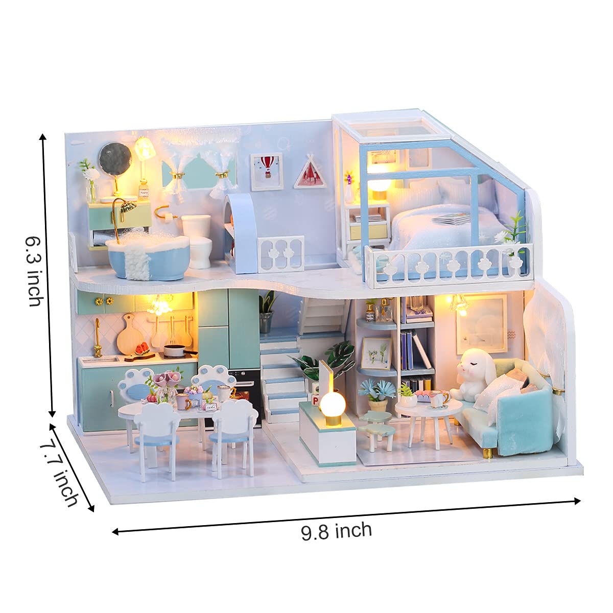 GuDoQi DIY Miniature Dollhouse Kit, Tiny House kit with Furniture, Miniature House Kit 1:24 Scale, Great Gift for Birthday Father's Day, Beautiful Blue Room