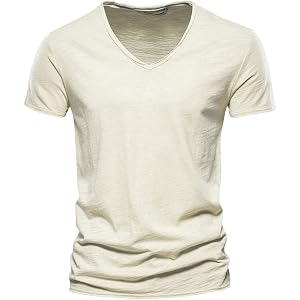 Mens Shirts - Men's Classic Fit Soft Cotton V-Neck Undershirt Plain | Casual Lightweight Summer T-Shirt for Men