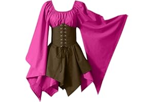 Hinvhai Renaissance Dress Women, Medieval Renaissance Costume Cosplay Over Dress Halloween Vampire Bride Costumes with Corset