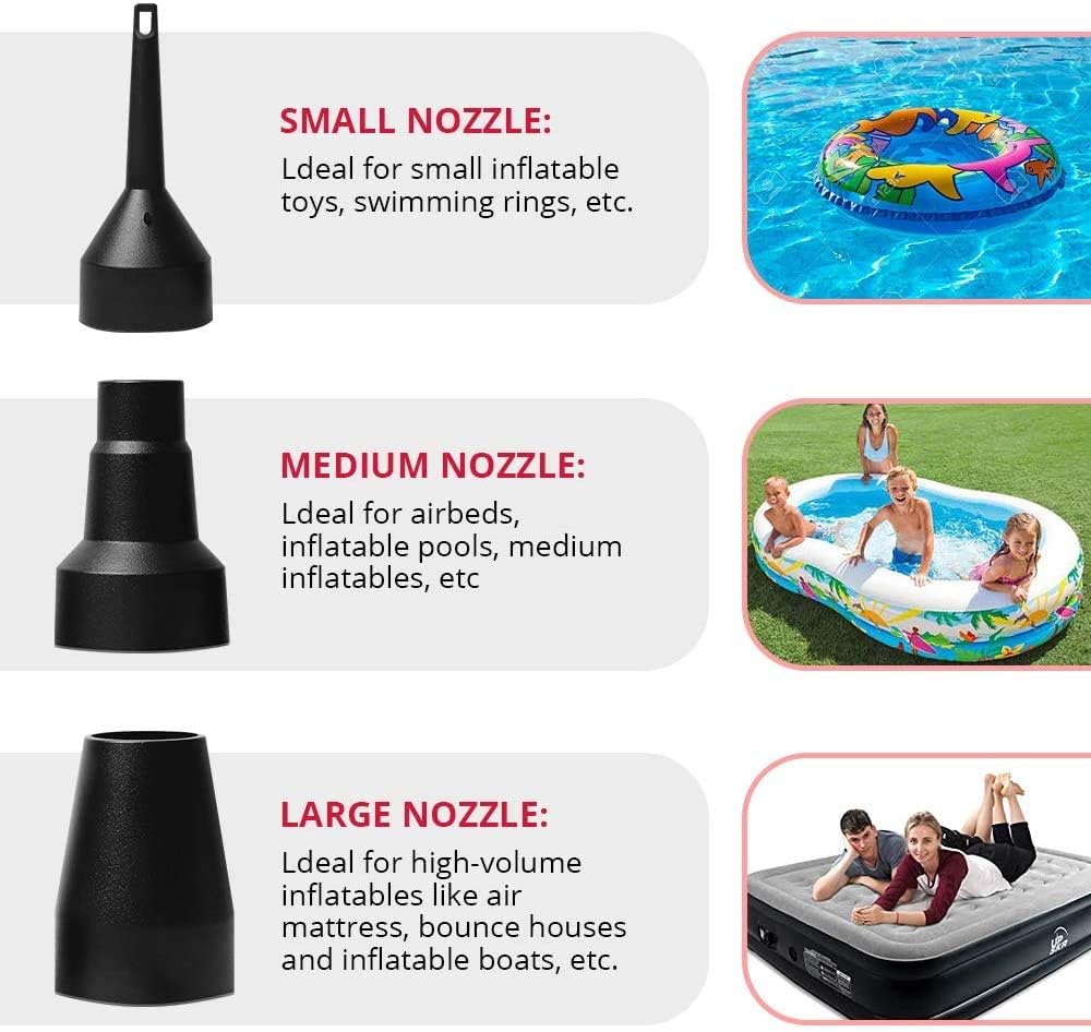 KERUITA Electric Air Pump, Air Mattress Portable Pump for Inflatables Pool Floats, Blow up Pool Raft Bed Boat Toy, Inflator Deflator with 3 Nozzles, 110-120 Volt, 130W: Sports & Outdoors