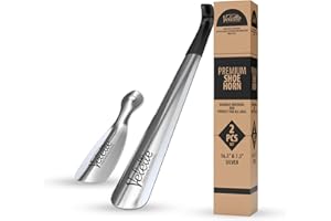 Velette 2 Pack Metal Shoe Horn Long Handle for Seniors - 16.5" Extra Long Shoe Horn for Seniors, 7.5" Travel Shoes Horns for Men, Women, and Kids - Shoehorn Long-Handle, Shoes Spoon, Gifts for Elders