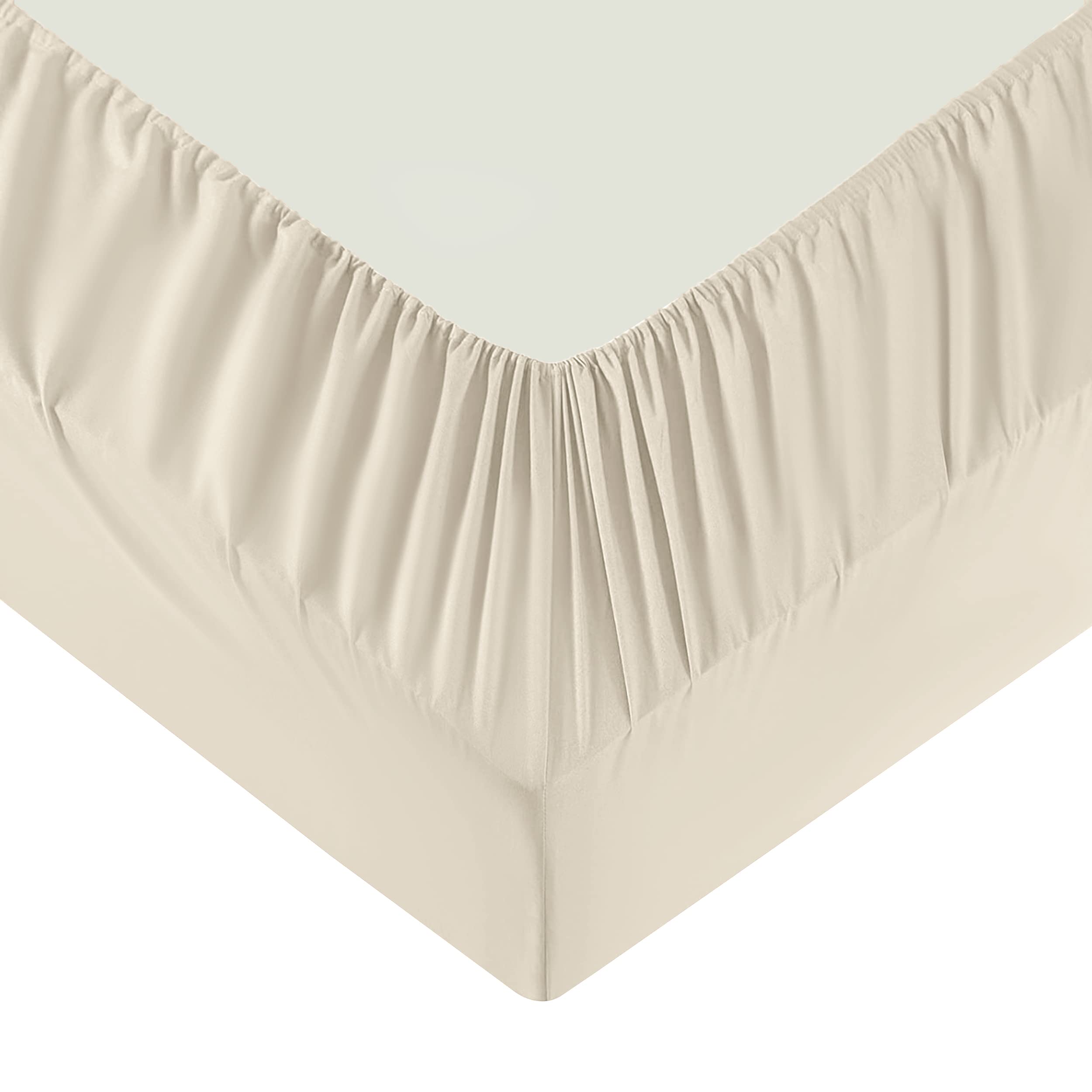 Moonlight Bedding Single Fitted Sheet - 25cm Deep Pockets Elastic Cream Fitted Bed Sheets - Brushed Microfiber Fade Resistant, Shrinkage & Wrinkle free Easy Care Fitted Single Bed Sheets (91 x 190 Cm)