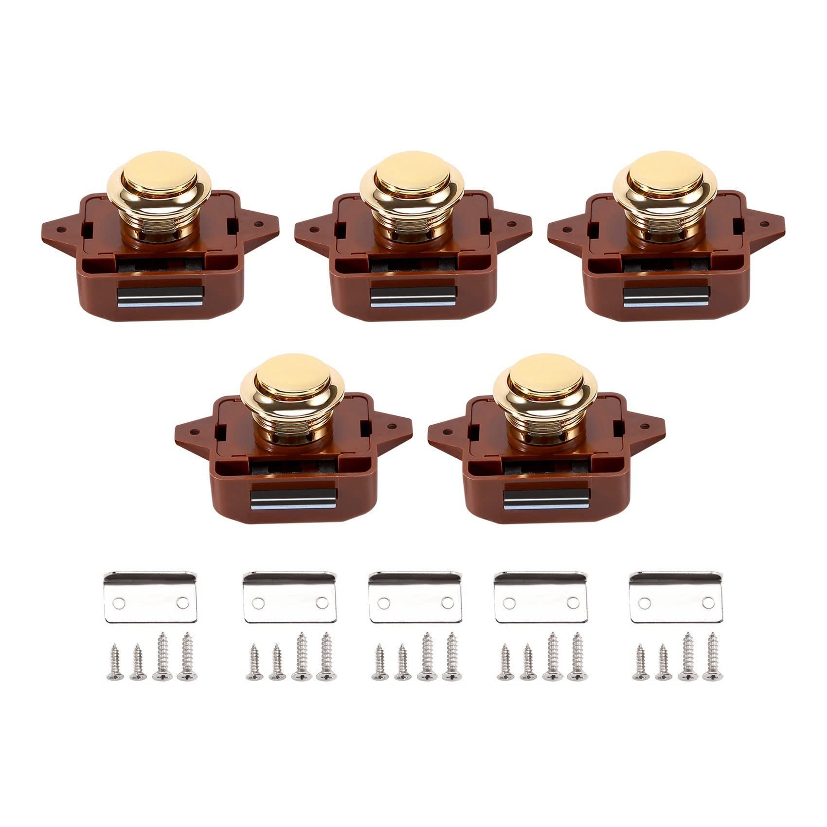 Mecerypt 5Pcs Keyless Push Button Catch Door Knob Lock for RV Caravan Cabinet Boat Motor Home Cupboard, Brown Gold