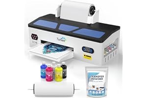 TENEE A3 DTF Printer with Roll Feeder, 100% Transfer Rate Transfer Printer, Faster DTF Printers for DIY Printing on Dark and Light Fabrics (Printer, Oven, DTF Powder, 5 x 250ml Ink, 1 x Roll of Film)