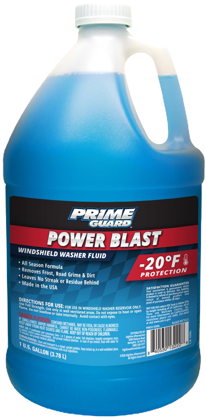 Prime Guard -20ºF Power Blast Windshield Washer Solvent | SKU: 92006 | 1 Gallon | Pack of 6