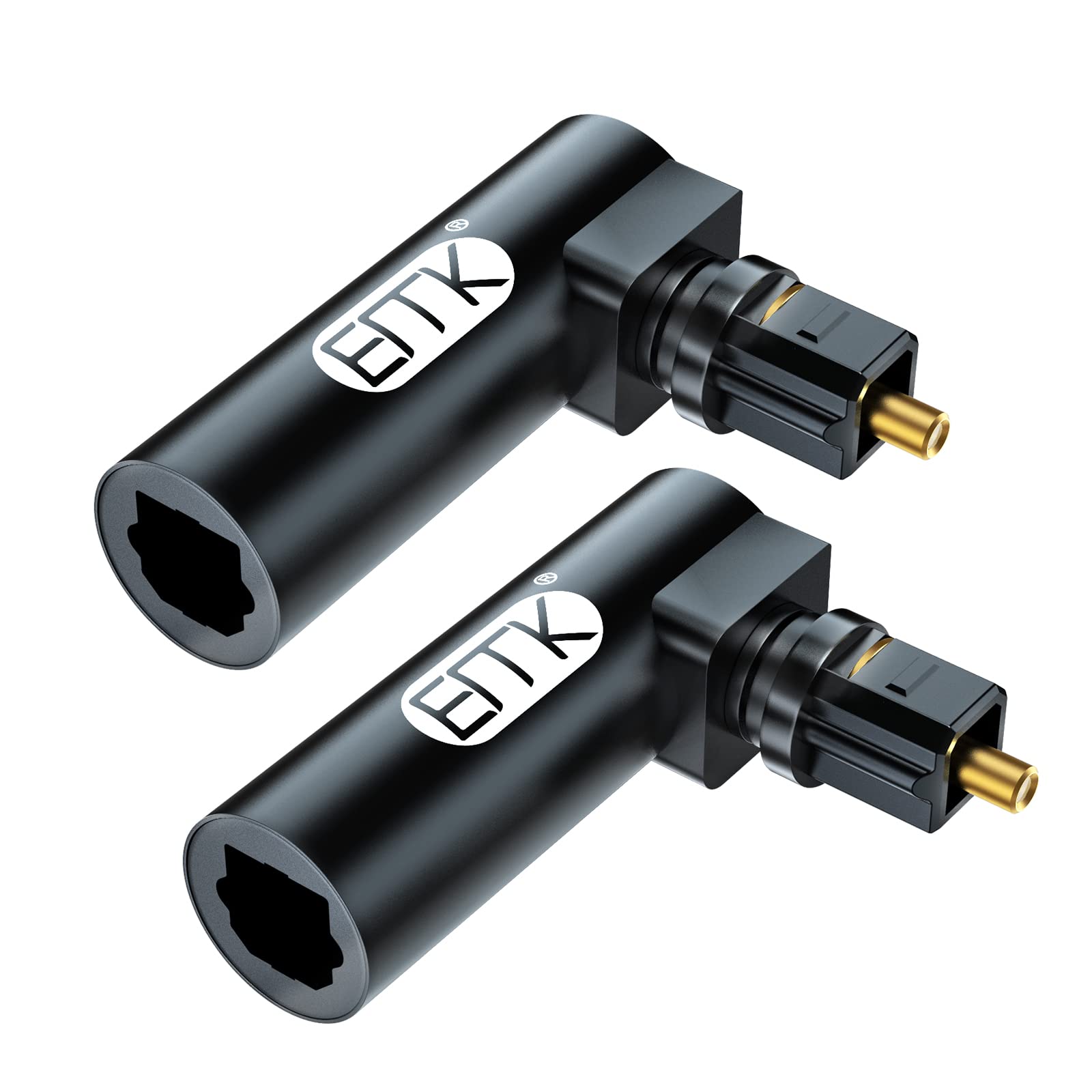 EMK 2-Pack: 90 Degree Right Angle Toslink Optical Audio Adapter - Fiber Optic SPDIF Extension Coupler for Home Theater, TV, Sound Bar, PS4 - Black
