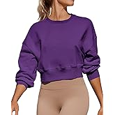 Joywayco Women's Long Sleeve Round Neck Cropped Sweatshirts Cute Loose Fit Pullover Tops