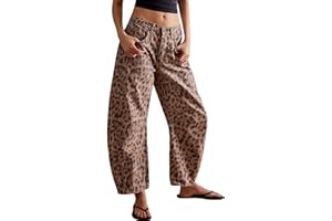 LOVEIMGS Womens Stretchy Mid Rise Barrel Jeans Vintage Loose Wide Leg Cropped Denim Pants Y2k Baggy Boyfriend Jeans