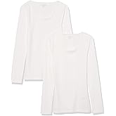 Amazon Essentials Sweater for Women, Long Sleeve Slim-Fit Rib Scoop Neck (Available in Plus Size), Pack of 2