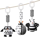 Aolso Baby Pram Pushchair Hanging Rattle Toys 3 Pack Black White High Contrast view 1
