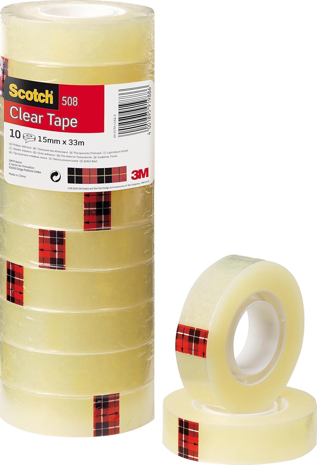 Scotch Transparent Tape 508-10 Rolls - 15 mm x 33 m - General Purpose Clear Tape for School, Home and Office