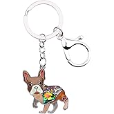 BONSNY Enamel Metal Heart Rhinestone French Bulldog Key Chains For Women Kids Car Purse bag Rings Charms Pets Gift…