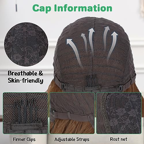 POPTAIYU Ombre Brown Wavy Wigs with Bangs for Women, Long Wavy Wig with Bangs,Curly Natural Looking Synthetic Heat Resistant Fiber Wig for Party Cosplay Daily Use 26 Inches (Ombre Brown)