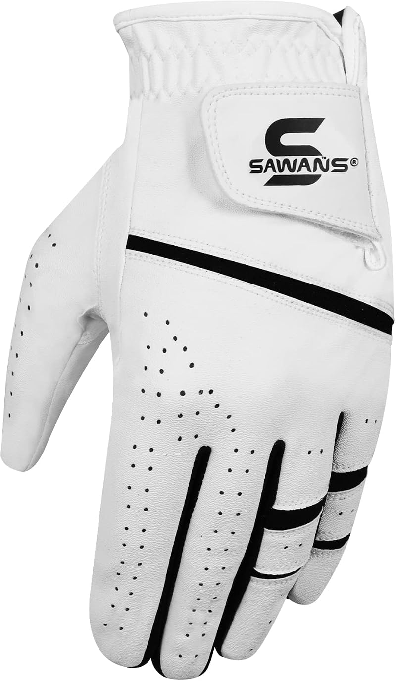SAWANS Golf Glove Men Left Hand Durable Premium Leather White L