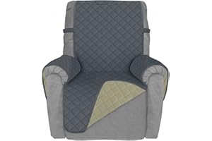 Deeky Recliner Chair Covers for Small Recliners, Reclining Chair Cover Slipcovers, Couch Sofa Covers for Dogs Pets Reversible Water Resistant Furniture Covers with Elastic Straps, Dark Gray/Beige