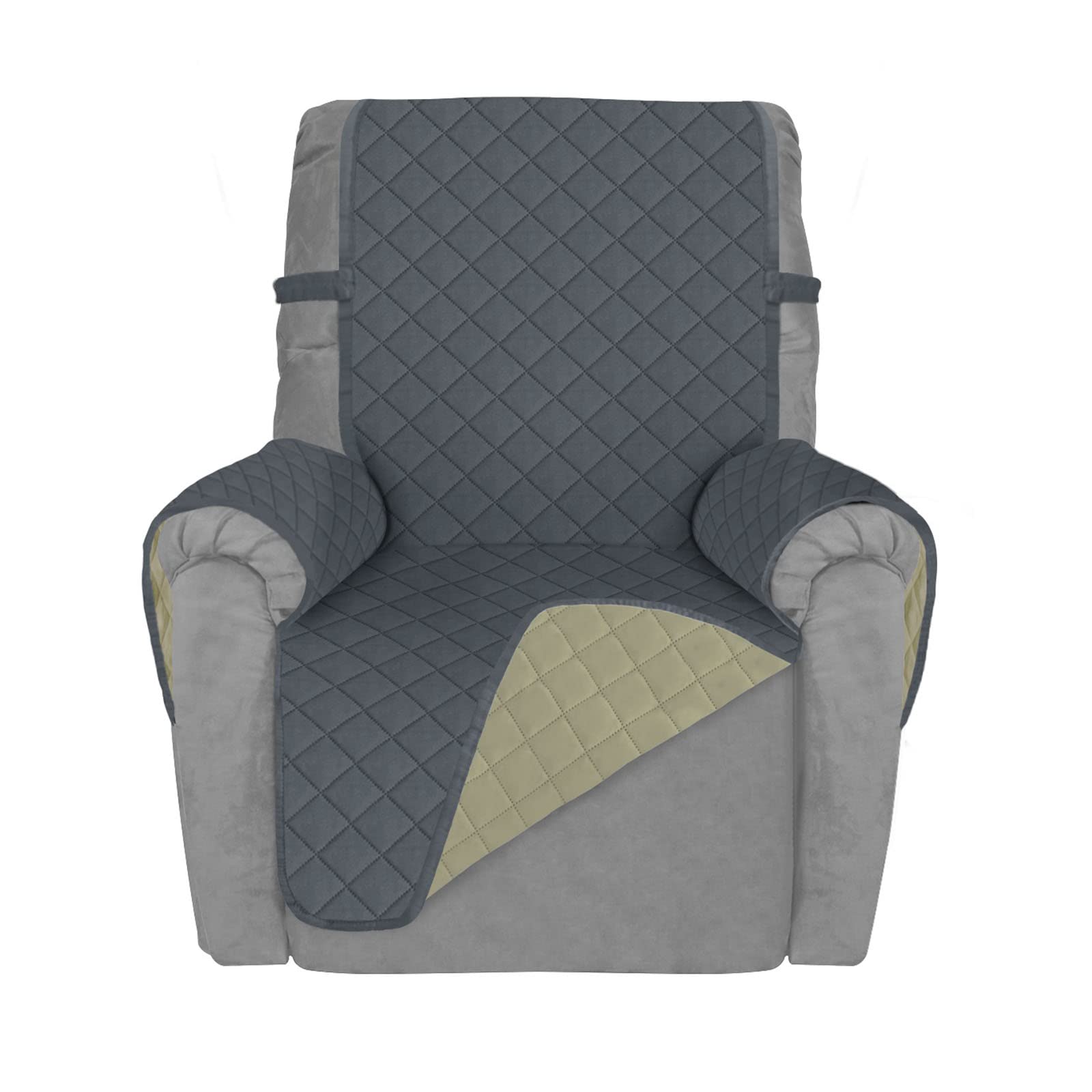 Photo 1 of Deeky Recliner Chair Covers for Small Recliners, Reclining Chair Cover Slipcovers, Couch Sofa Covers for Dogs Pets Reversible Water Resistant Furniture Covers with Elastic Straps, Dark Gray/Beige
