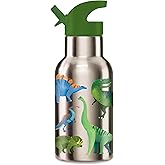 Crocodile Creek Stainless Steel Water Bottle for Kids Ages 3 and Up - Insulated Water Bottle with Spill-Proof Lid and Built-In Straw - Thermal-Lined - BPA-Free - Dinosaur - 13.5 Oz.