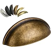 HOMOTEK 12 Pack Drawer Bin Cup Pulls Dresser Pulls for Cabinets Brass Bronze - 3 Inch Hole Centers Furniture Handles,Kitchen 