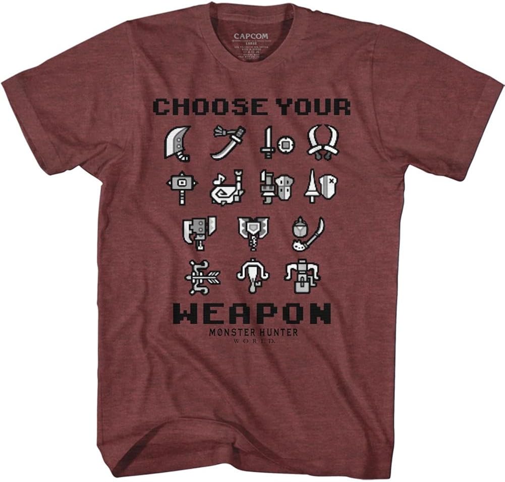 Monster Hunter Choose Your Weapon Vintage Maroon Heather Adult T-Shirt Tee