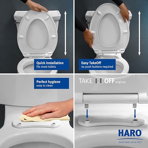 HARO Heavy-Duty Round Toilet Seat - Slow Close, 550 Lb Capacity With American Standard Hinges, White