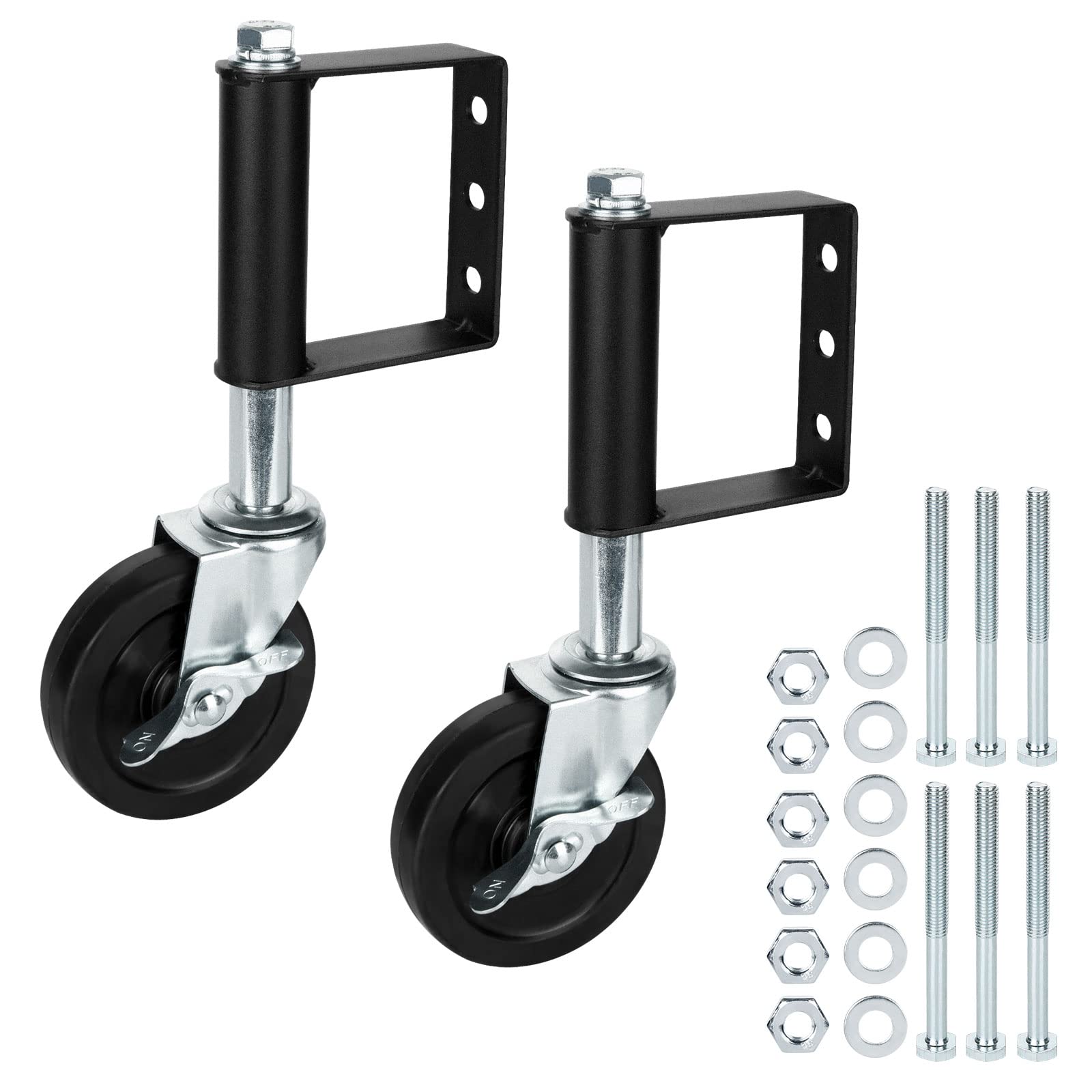 Photo 1 of 2 Pack Heavy Duty Caster 4 Inch Spring Loaded Wheel for Wooden Gates, Swivel Fence Wheels with Universal Mount Plate, 220-500 Lbs Load Capacity, Black