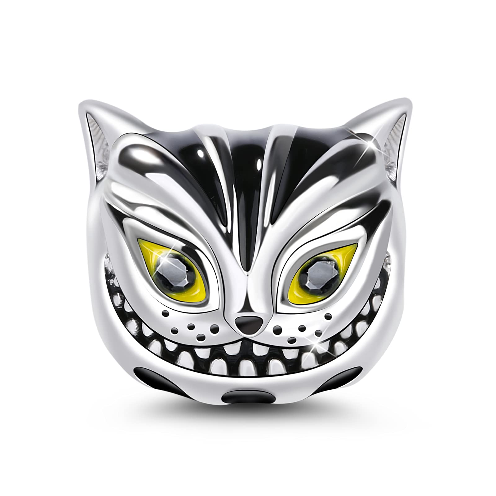 GNOCE Animals Head Charms 925 Sterling Silver Bead Charm fit All Bracelets Necklaces Gifts for Pet Lovers (Cheshire Cat)