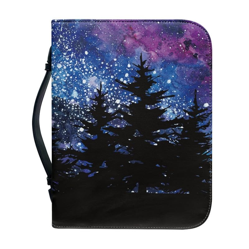 Garronmavis Pine Trees Starry Sky PU Leather Bible Case for Women, Van Gogh Bible Bag, Impressionism Art Bible Protective Bags - M