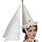 Unykaflor Womens Medieval Hennin Hat with Veil,Cone Pointy Hat for Halloween Christmas Renaissance Costume Party
