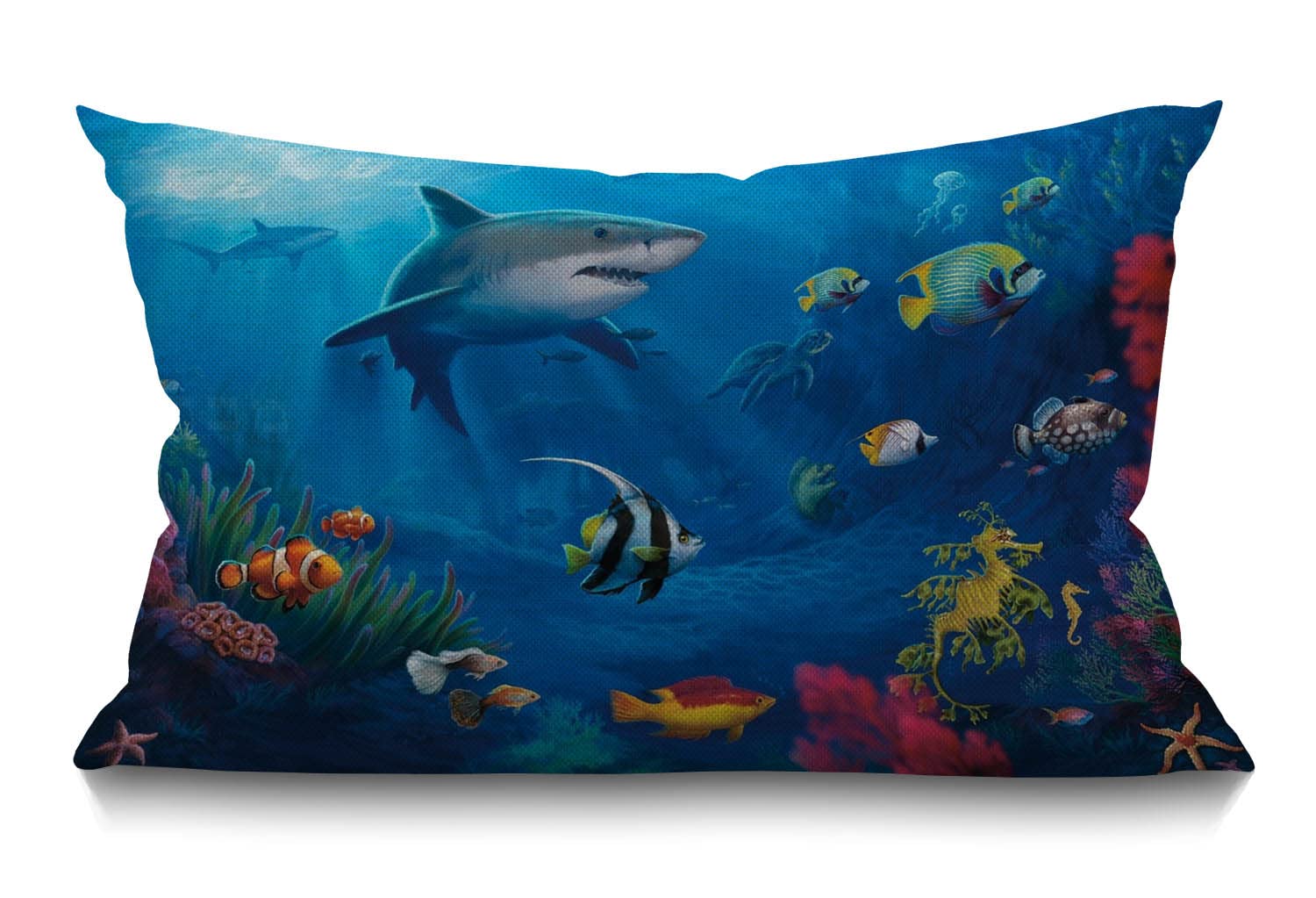 BGBDEIA Oblong Cushion Cover Farmhouse 12x20 Inch Soft Linen Throw Pillowcase Under Sea Fish Sharks Pillow Cover for Couch Bed Sofa Chair,30 x 50 cm