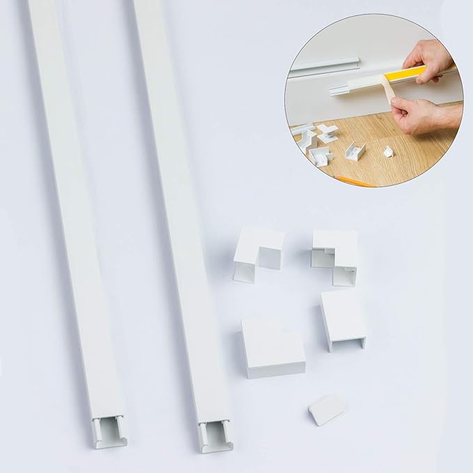 2X 1M White Self Adhesive Cable & Wire Tidy PVC Plastic Electrical Mini