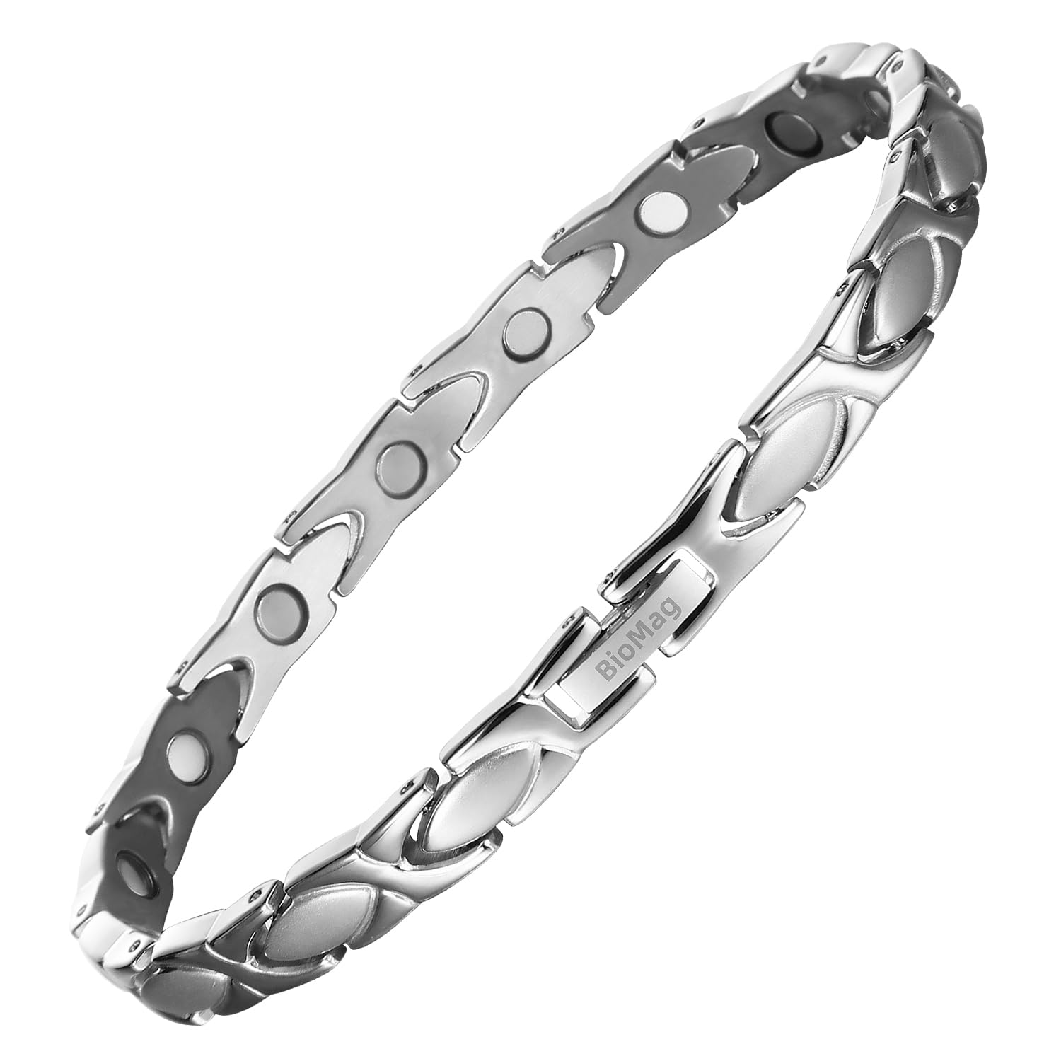 BioMag Magnetic Bracelets for Women,Titanium Steel Magnetic Women Bracelets,Adjustable Jewellery Wristband Bracelet with Gift Box & Removal Tool(Fish Tail Design-Silver) — image 1
