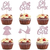 28Pcs Pink Glitter Oh Baby Cupcake Toppers It's a Girl Cupcake Topper Bottle Baby Shower Kids Birthday Party Supplies