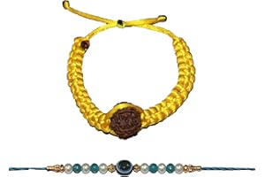 IS4A Rudraksha Bracelet Rakhi Set of 2, Rudhaksha Rakhi and Evil Eye Rakhi, Rope Bracelet with Rudraksh Bead, Rakhi Gifts for Brother, Sister, Bhaiya, Bhabhi for Indian Rakhi Raksha Bandhan Festival