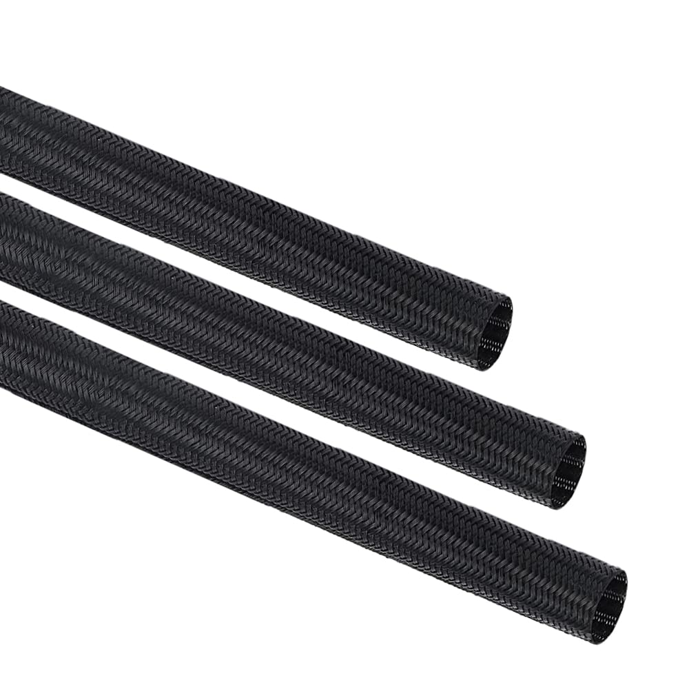 KafTon 12ft PET Expandable Braided Sleeving Black Braided Cable Sleeve (38mm)