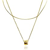 FandyKarniia Gold Silver Layered Pendant Solitaire Necklaces For Women Non Tarnish Cubic Zirconia Rondelle Choker Necklace Stack Circle Dainty Trendy