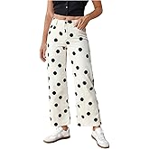 WDIRARA Women's Polka Dots Jeans Vintage Stretchy Straight Leg Denim Pants