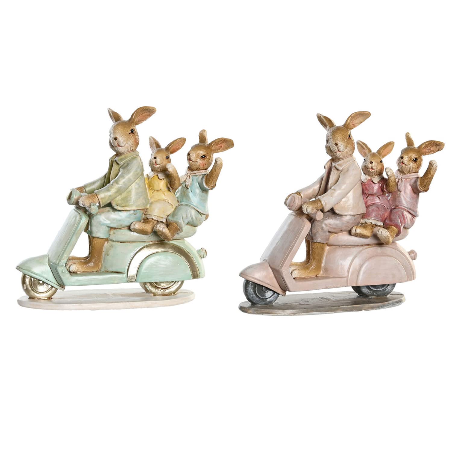 DKD Home Decor Decorative Figurine 17 x 7 x 15.5 cm Pink Rabbit Green (2 Units)