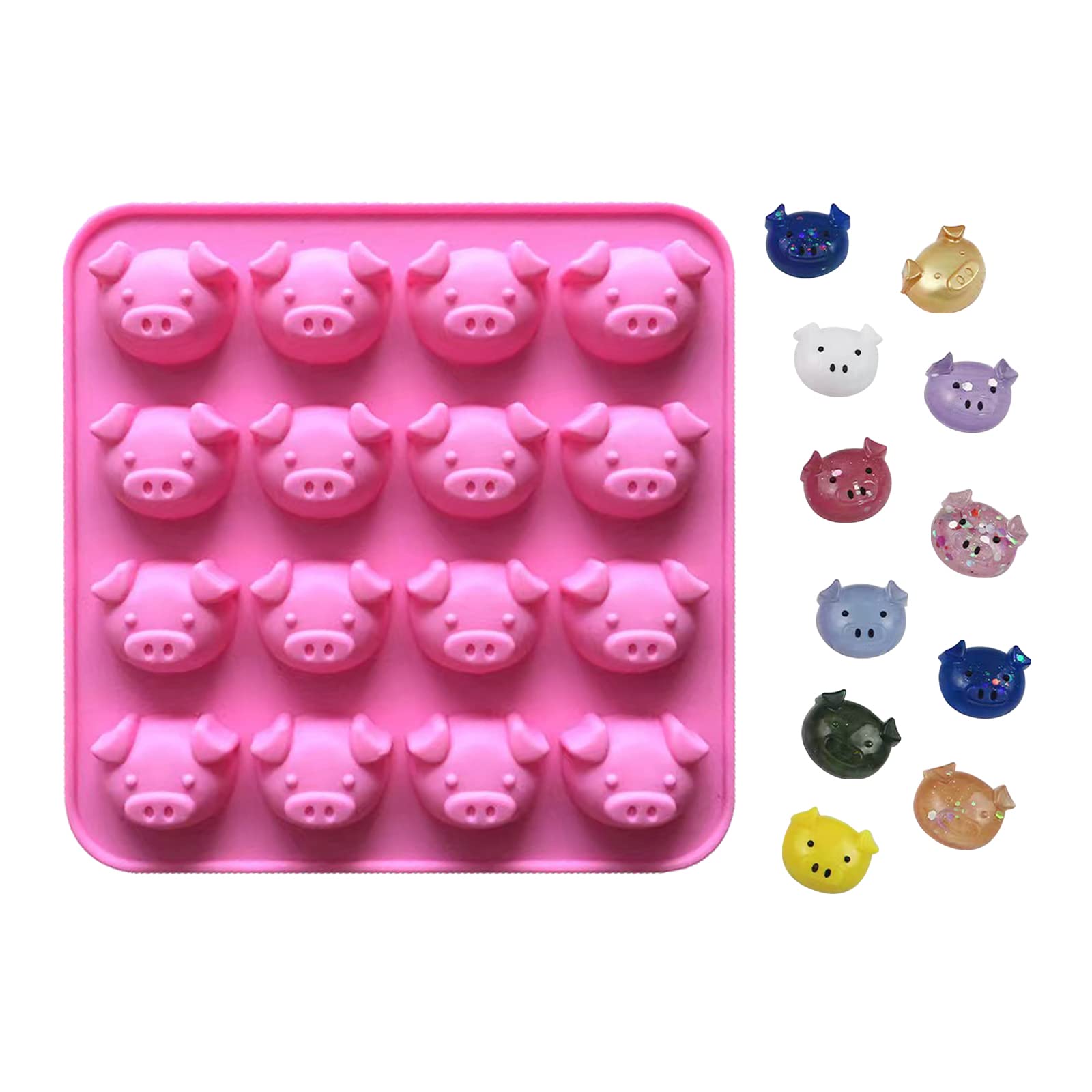 TAORANJU Silicone Chocolate Mould, 16-Cavity Cartoon Pig Face Silicone Mould for Cake, Jelly, Ice Cube, Chocolate, Candy, Soap